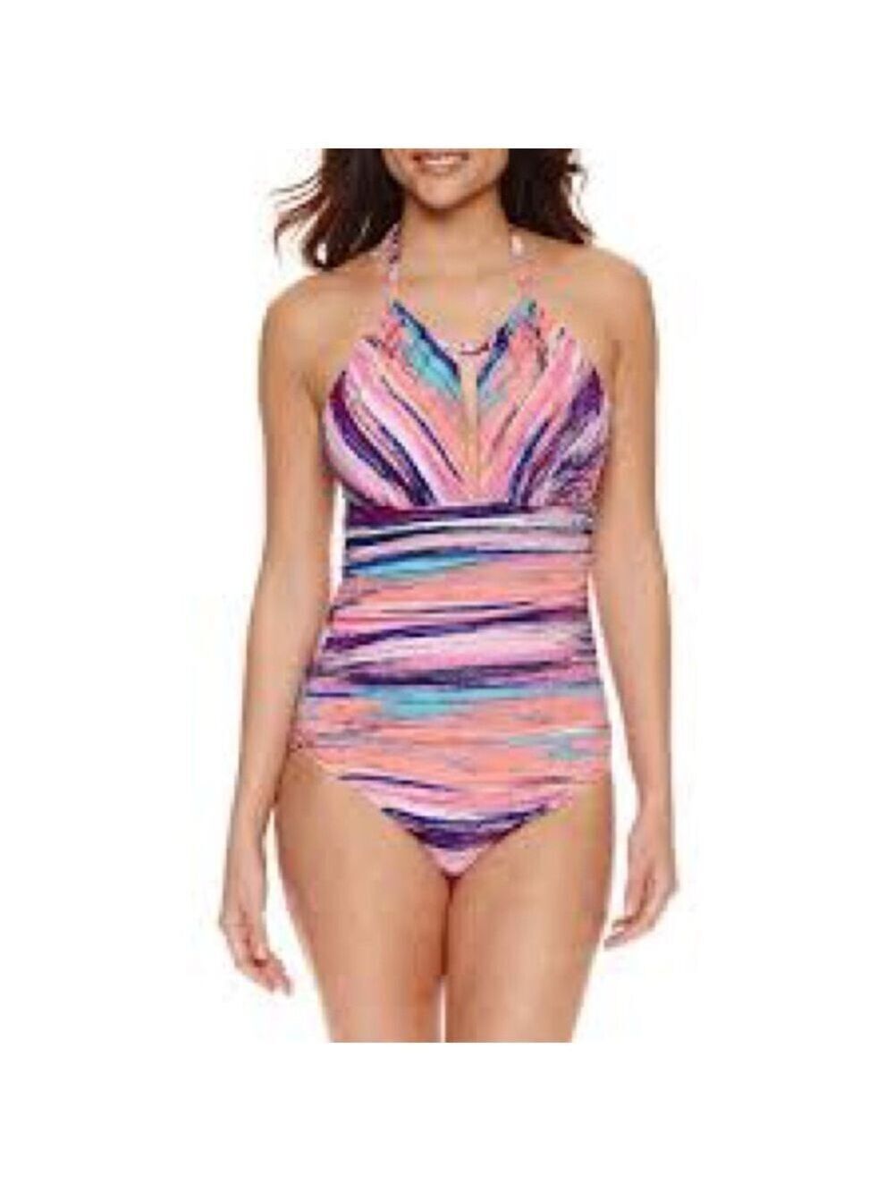 Liz Claiborne Women’s One Piece Striped Swimsuit Size 14